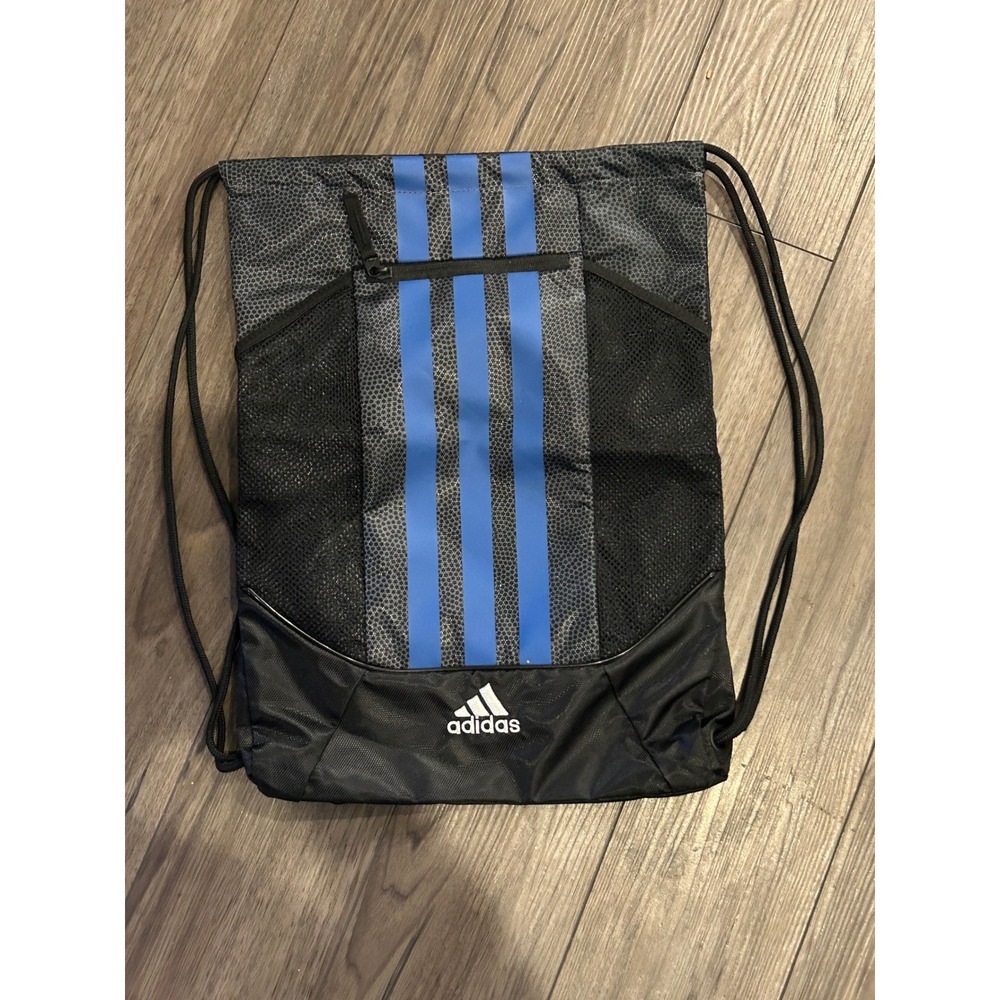 Adidas Drawstring Sackpack Gym Bag Black Blue Three Stripes Logo C8GV103219